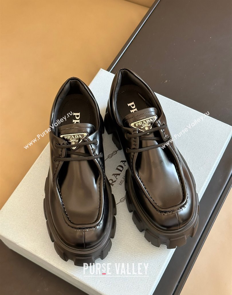 Prada Monolith Brushed Leather Loafers Black 2023 PR11061 (SS-231106013)