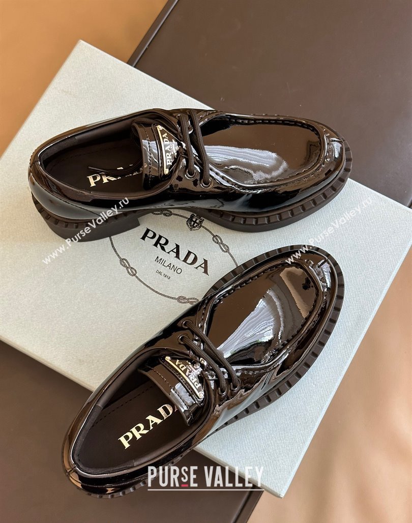 Prada Patent Leather Lace-up Loafers Black 2023 PR11061 (SS-231106018)