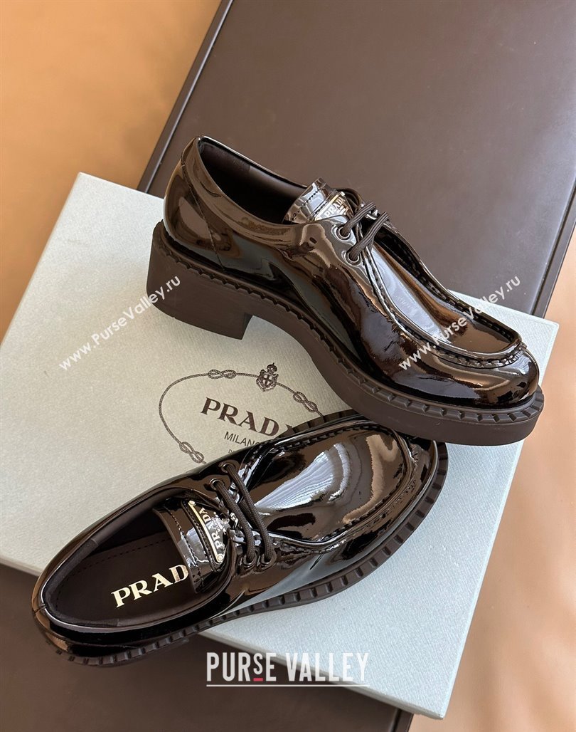 Prada Patent Leather Lace-up Loafers Black 2023 PR11061 (SS-231106018)