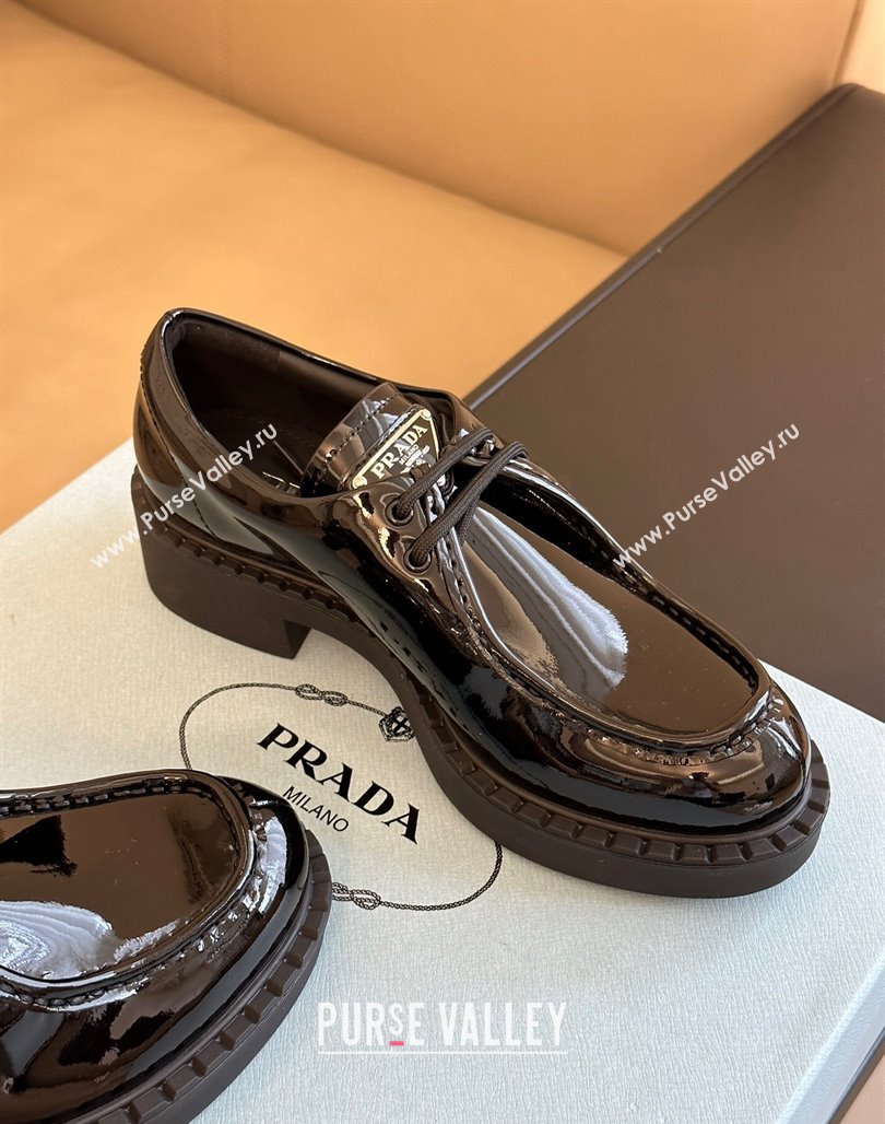 Prada Patent Leather Lace-up Loafers Black 2023 PR11061 (SS-231106018)