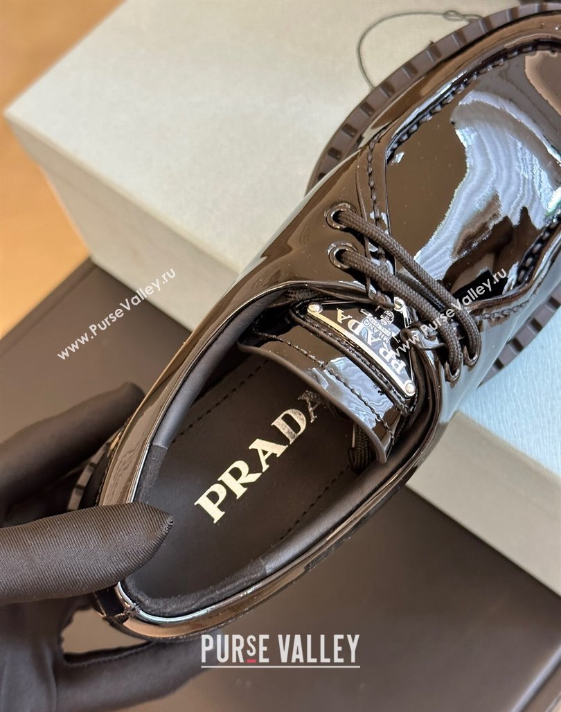 Prada Patent Leather Lace-up Loafers Black 2023 PR11061 (SS-231106018)