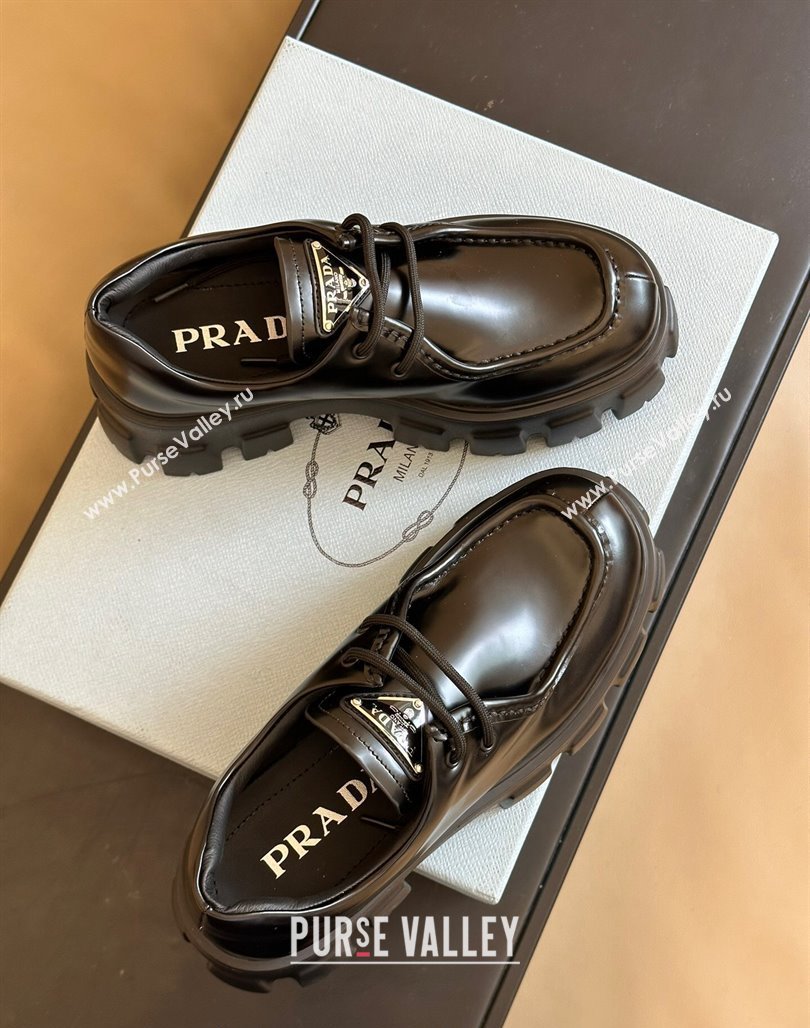 Prada Monolith Brushed Leather Loafers Black 2023 PR11061 (SS-231106013)