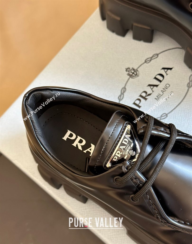 Prada Monolith Brushed Leather Loafers Black 2023 PR11061 (SS-231106013)