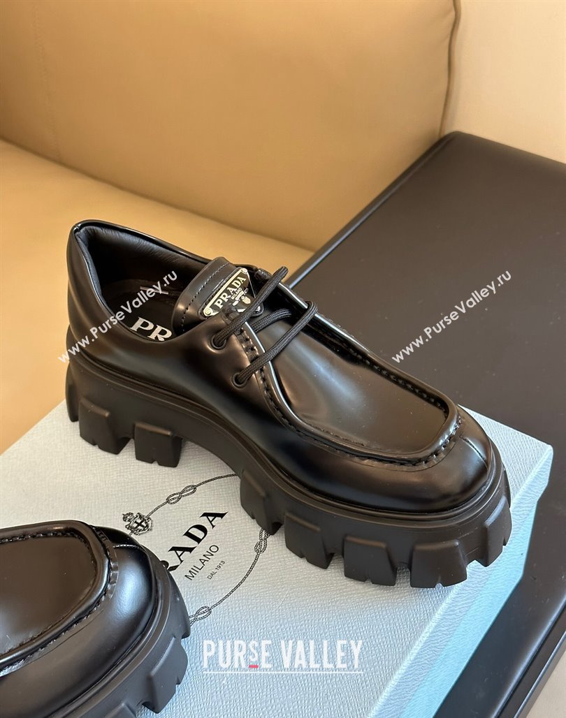 Prada Monolith Brushed Leather Loafers Black 2023 PR11061 (SS-231106013)