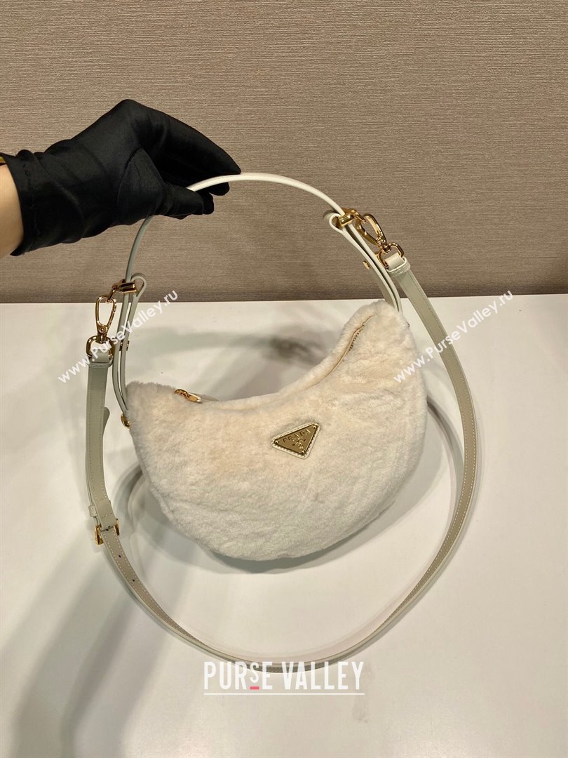 Prada Arque shearling and leather shoulder bag White 2023 1BC194 (YZ-231115063)