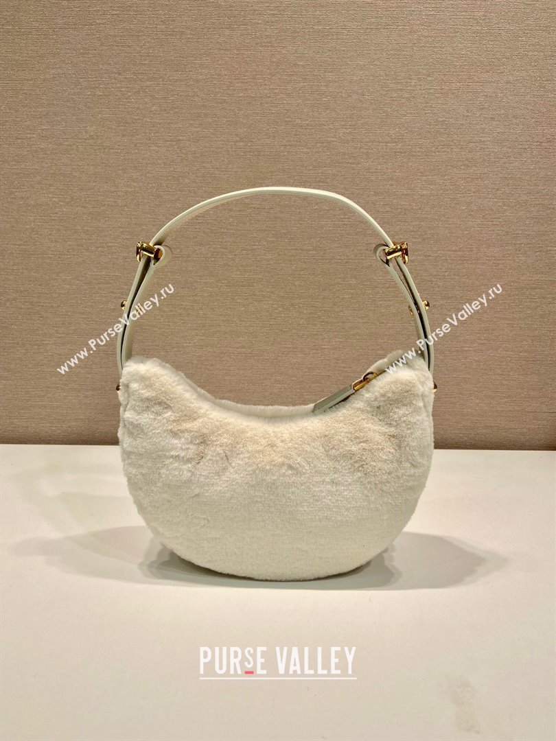 Prada Arque shearling and leather shoulder bag White 2023 1BC194 (YZ-231115063)