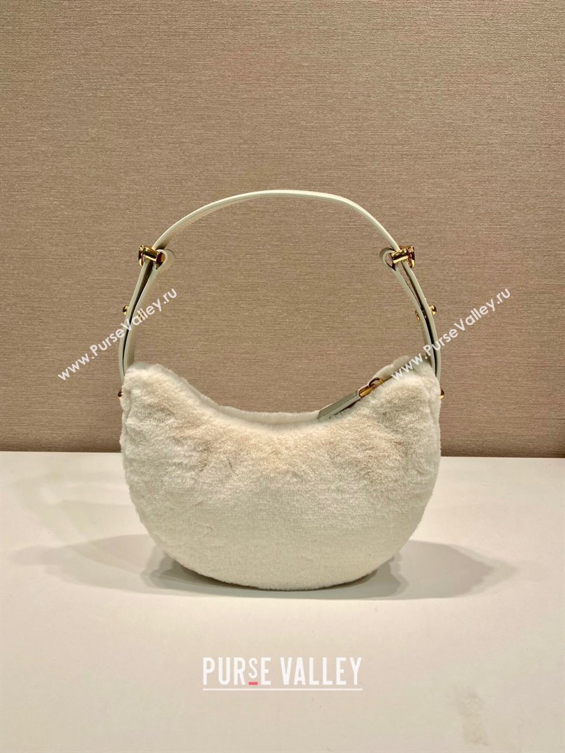 Prada Arque shearling and leather shoulder bag White 2023 1BC194 (YZ-231115063)