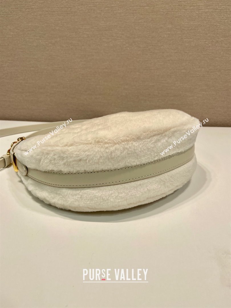 Prada Arque shearling and leather shoulder bag White 2023 1BC194 (YZ-231115063)