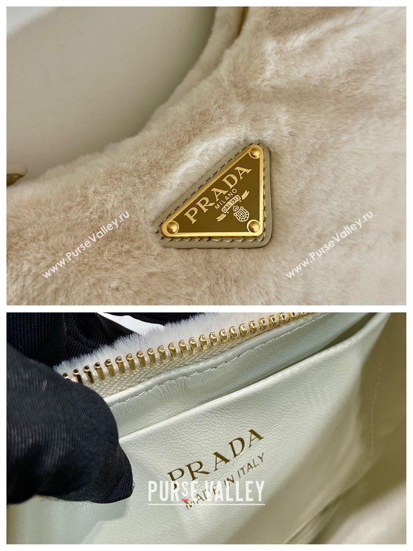 Prada Arque shearling and leather shoulder bag White 2023 1BC194 (YZ-231115063)