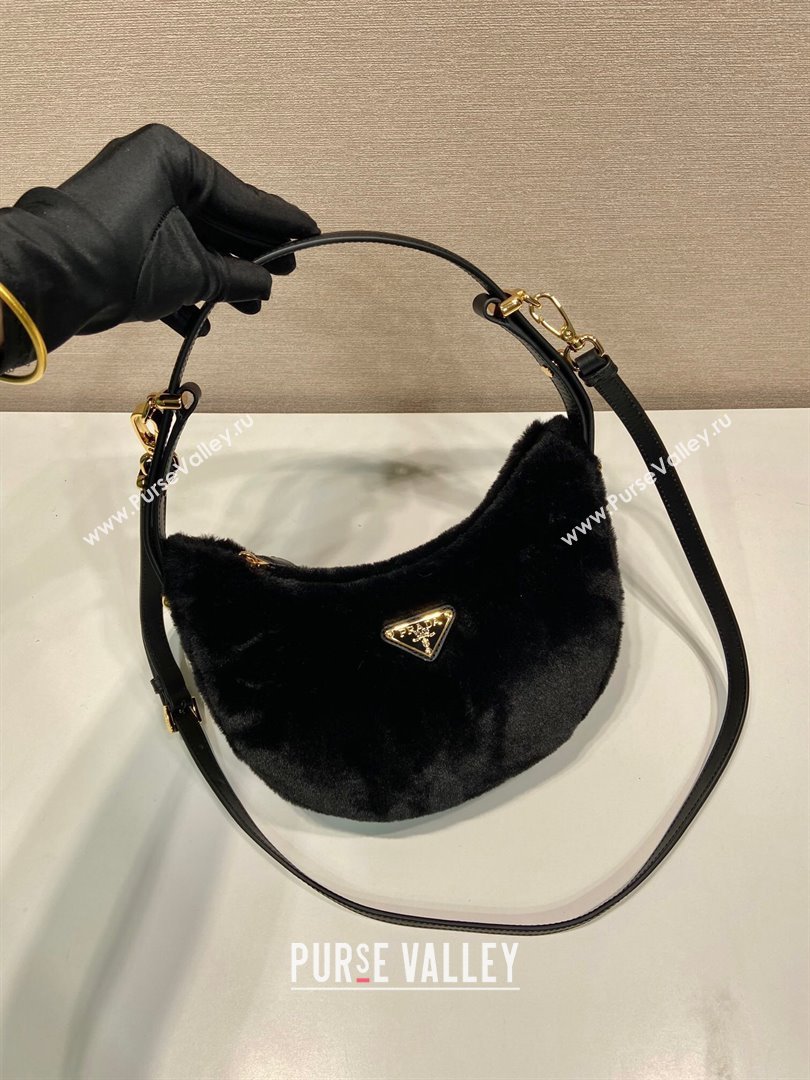 Prada Arque shearling and leather shoulder bag black 2023 1BC194 (YZ-231115064)