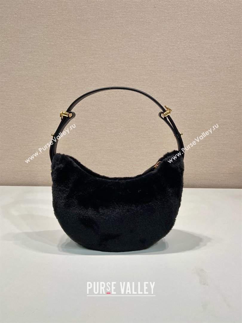 Prada Arque shearling and leather shoulder bag black 2023 1BC194 (YZ-231115064)