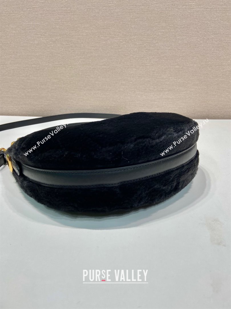 Prada Arque shearling and leather shoulder bag black 2023 1BC194 (YZ-231115064)