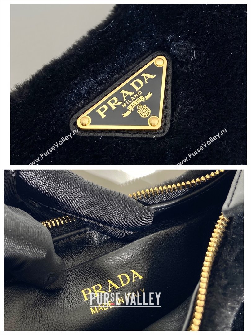Prada Arque shearling and leather shoulder bag black 2023 1BC194 (YZ-231115064)