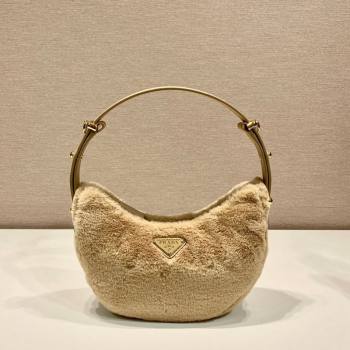 Prada Arque shearling and leather shoulder bag brown 2023 1BC194 (YZ-231115062)