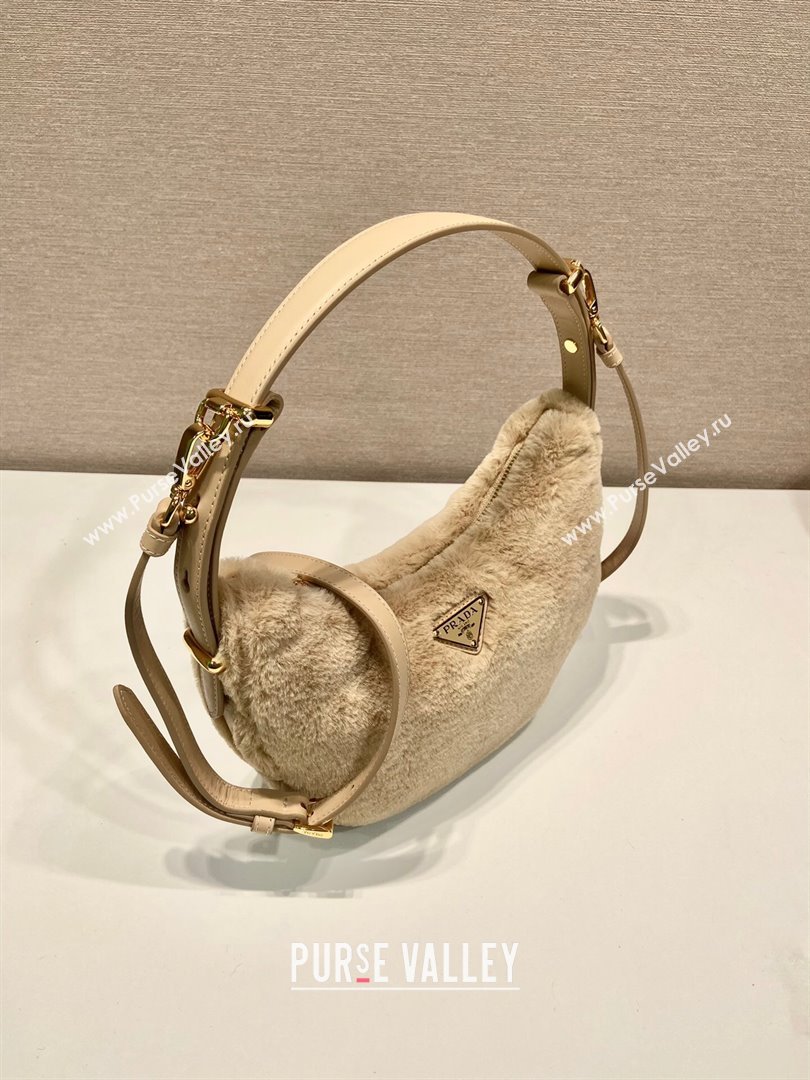 Prada Arque shearling and leather shoulder bag brown 2023 1BC194 (YZ-231115062)
