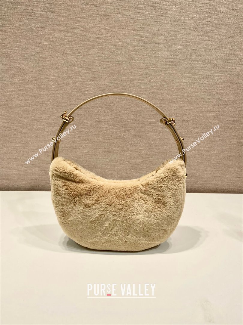 Prada Arque shearling and leather shoulder bag brown 2023 1BC194 (YZ-231115062)