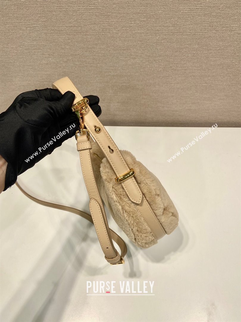 Prada Arque shearling and leather shoulder bag brown 2023 1BC194 (YZ-231115062)