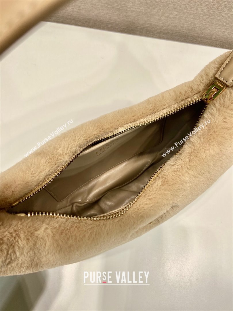 Prada Arque shearling and leather shoulder bag brown 2023 1BC194 (YZ-231115062)