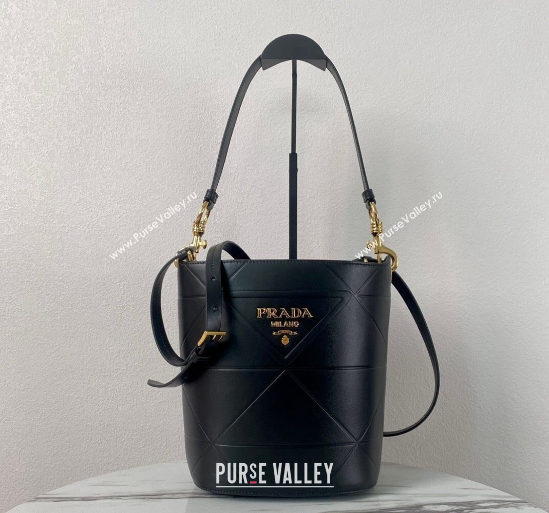 Prada Quilted Leather Bucket Bag Black 1BA380 2024 (YZ-240119028)