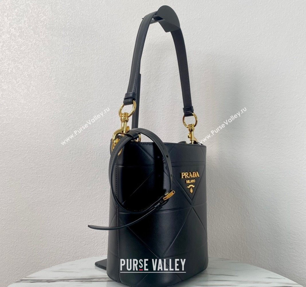 Prada Quilted Leather Bucket Bag Black 1BA380 2024 (YZ-240119028)