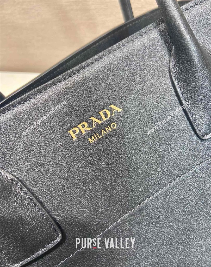 Prada Large leather tote bag with buckles 1BG508 Black 2024 (YZ-240220029)