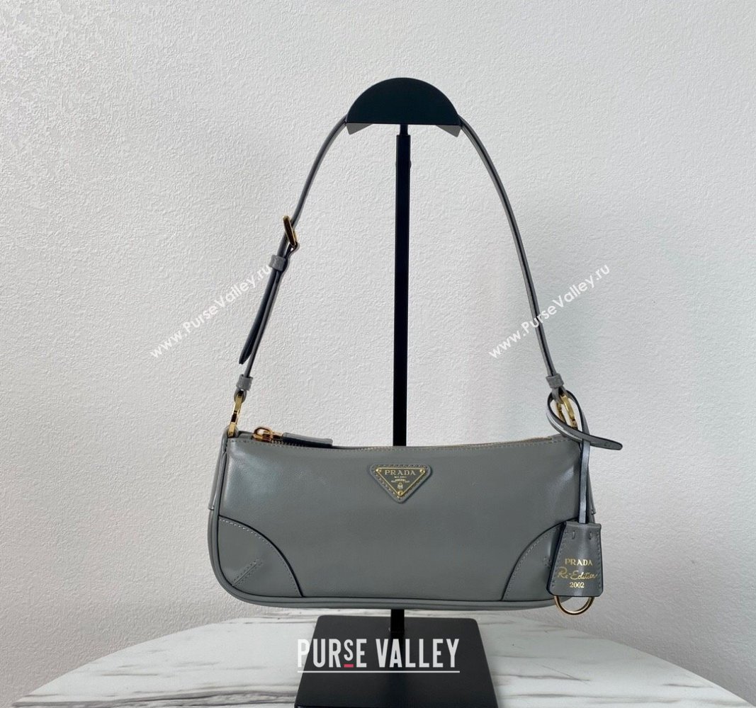 Prada Re-Edition 2002 small shiny leather shoulder bag 1BC201 Grey 2024 (YZ-240220019)