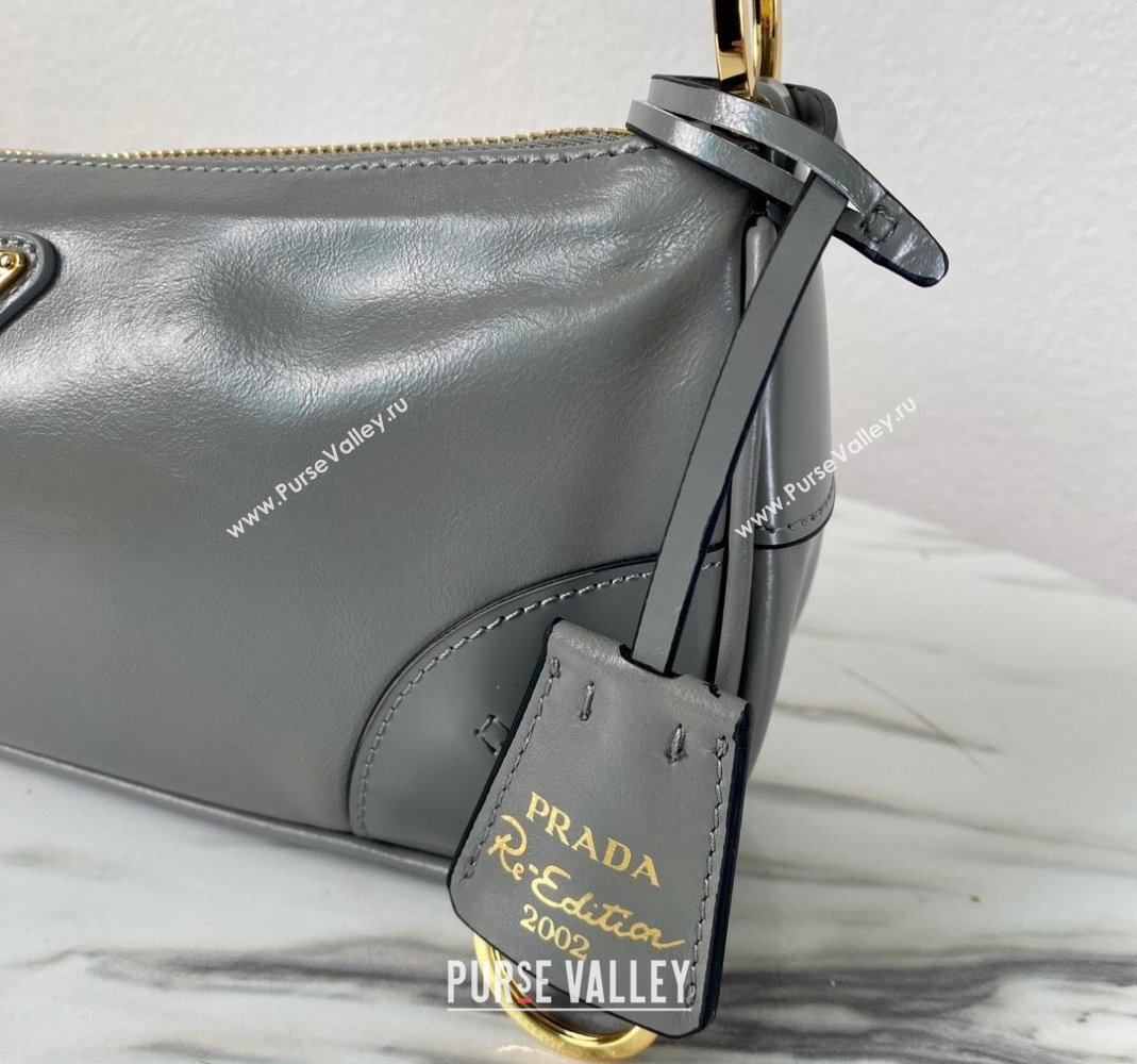 Prada Re-Edition 2002 small shiny leather shoulder bag 1BC201 Grey 2024 (YZ-240220019)