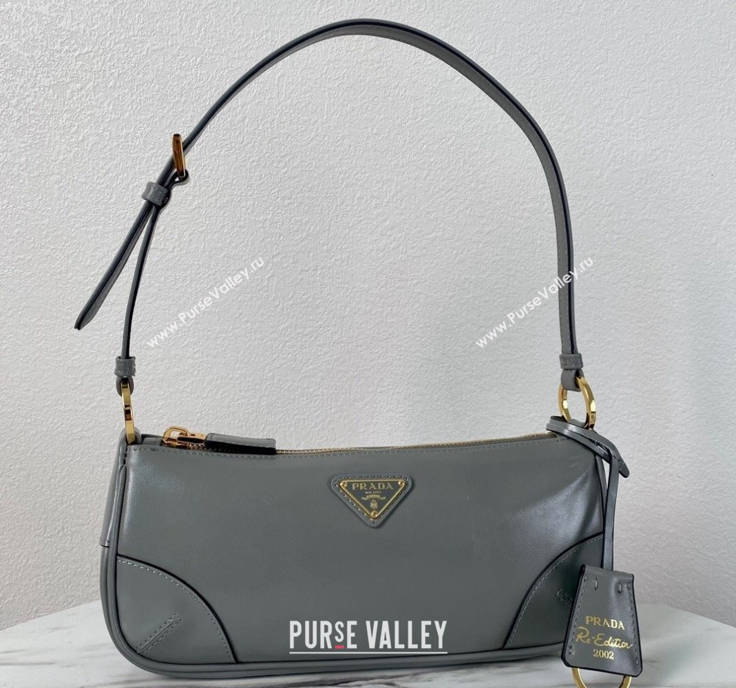 Prada Re-Edition 2002 small shiny leather shoulder bag 1BC201 Grey 2024 (YZ-240220019)