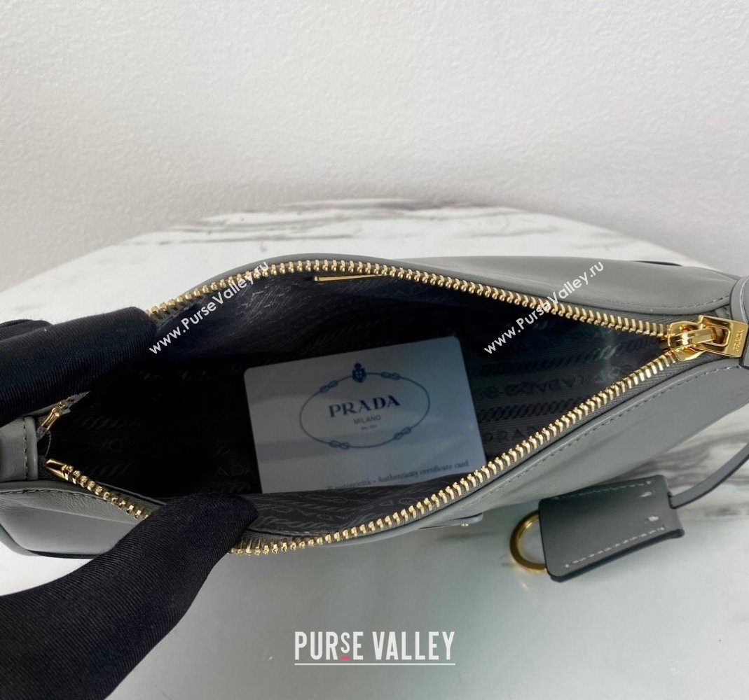 Prada Re-Edition 2002 small shiny leather shoulder bag 1BC201 Grey 2024 (YZ-240220019)