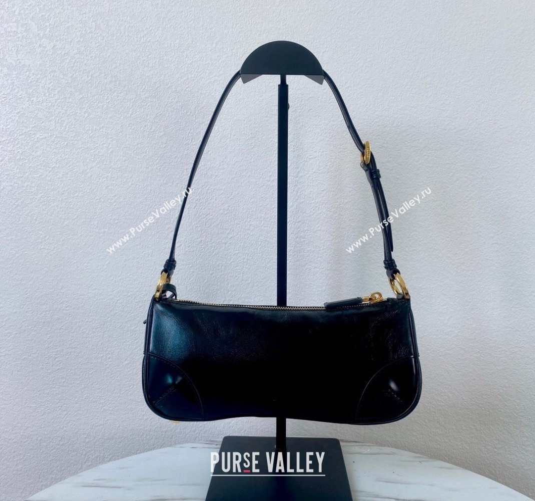 Prada Re-Edition 2002 small shiny leather shoulder bag 1BC201 Black 2024 (YZ-240220020)