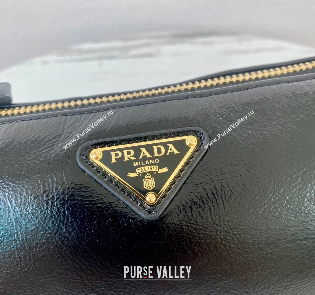 Prada Re-Edition 2002 small shiny leather shoulder bag 1BC201 Black 2024 (YZ-240220020)