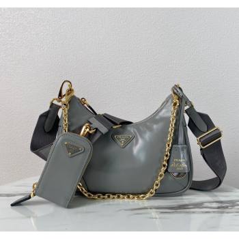 Prada Re-Edition 2005 Siny Leather Hobo Bag 1BC204 Grey 2024 (YZ-240220015)