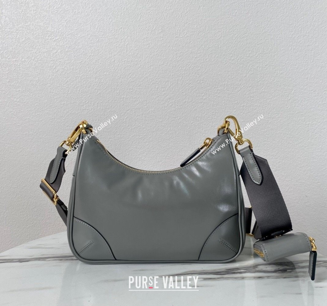 Prada Re-Edition 2005 Siny Leather Hobo Bag 1BC204 Grey 2024 (YZ-240220015)