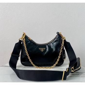 Prada Re-Edition 2005 Siny Leather Hobo Bag 1BC204 Black 2024 (YZ-240220013)