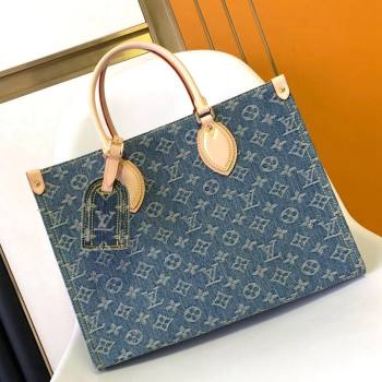 Louis Vuitton OnTheGo MM Tote Bag in Blue Washed Denim M46871 2024 (YZ-240220052)