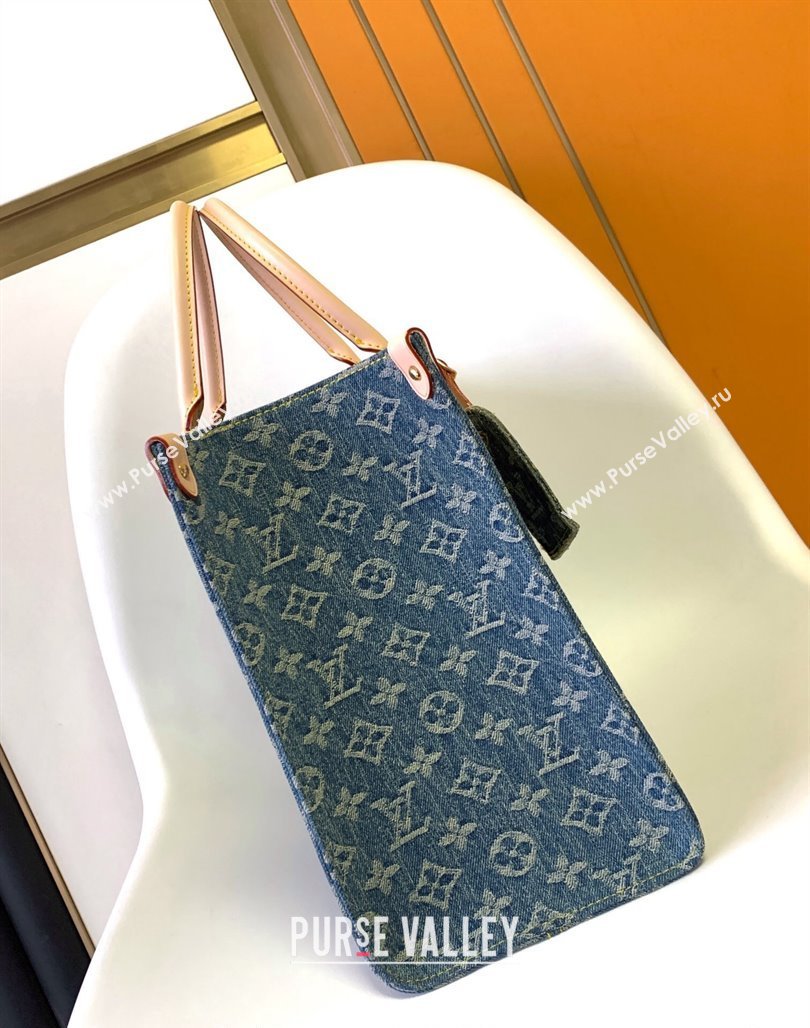 Louis Vuitton OnTheGo MM Tote Bag in Blue Washed Denim M46871 2024 (YZ-240220052)