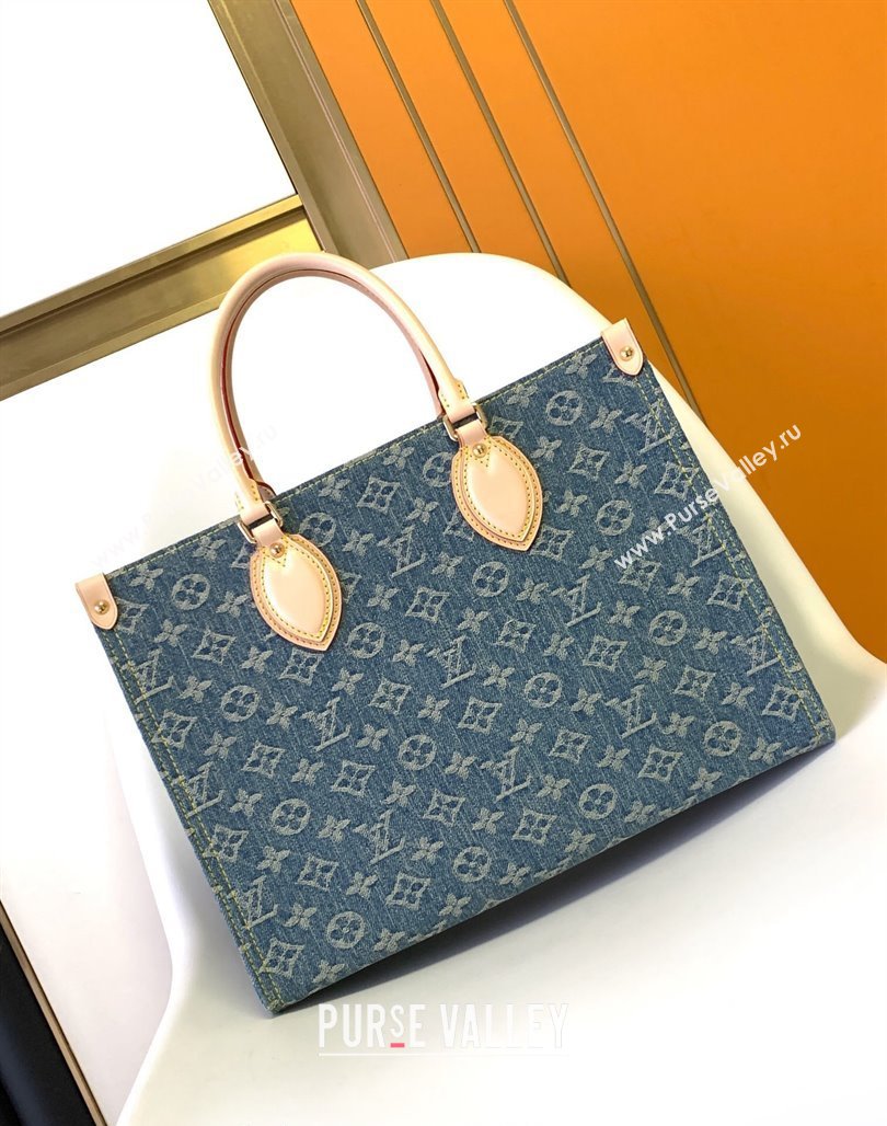 Louis Vuitton OnTheGo MM Tote Bag in Blue Washed Denim M46871 2024 (YZ-240220052)