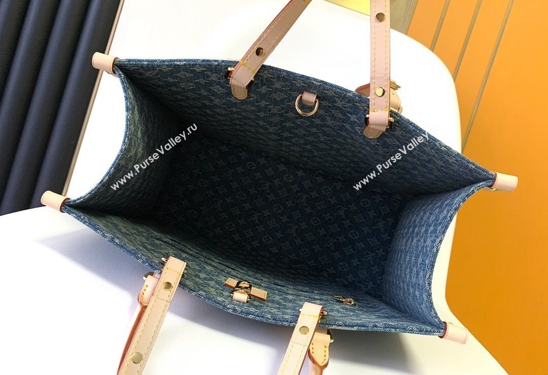 Louis Vuitton OnTheGo MM Tote Bag in Blue Washed Denim M46871 2024 (YZ-240220052)