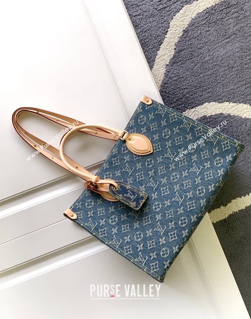 Louis Vuitton OnTheGo MM Tote Bag in Blue Washed Denim M46871 2024 (YZ-240220052)