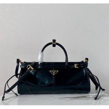 Prada Medium shiny leather top handbag 1BA426 Black 2024 (YZ-240220022)