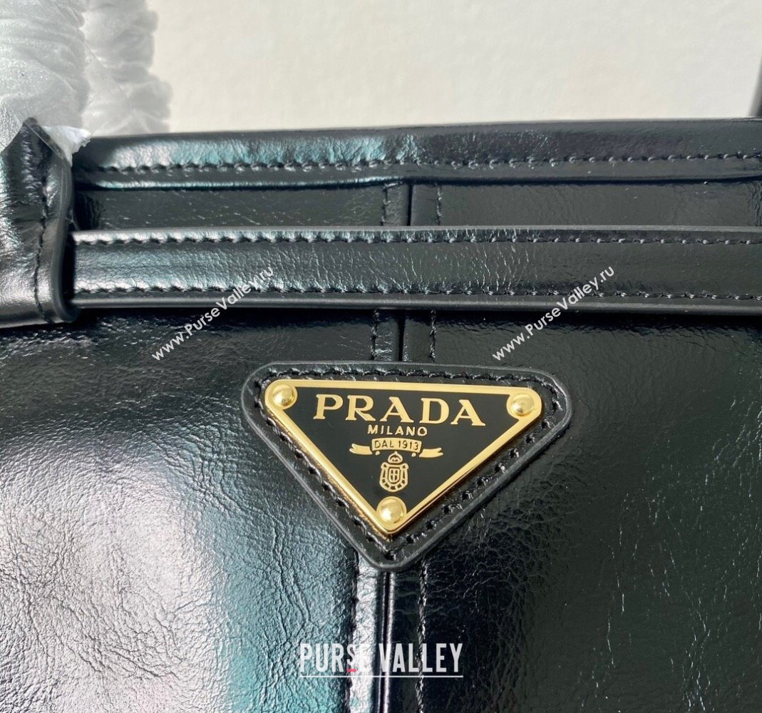 Prada Medium shiny leather top handbag 1BA426 Black 2024 (YZ-240220022)