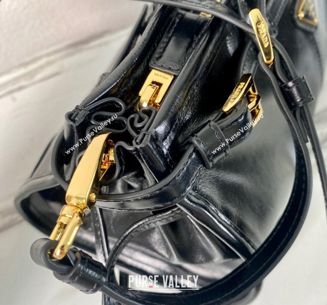 Prada Medium shiny leather top handbag 1BA426 Black 2024 (YZ-240220022)