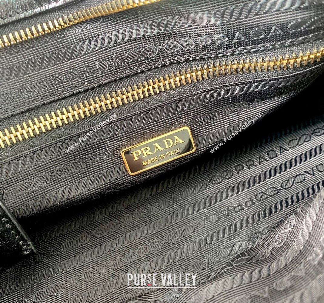 Prada Medium shiny leather top handbag 1BA426 Black 2024 (YZ-240220022)