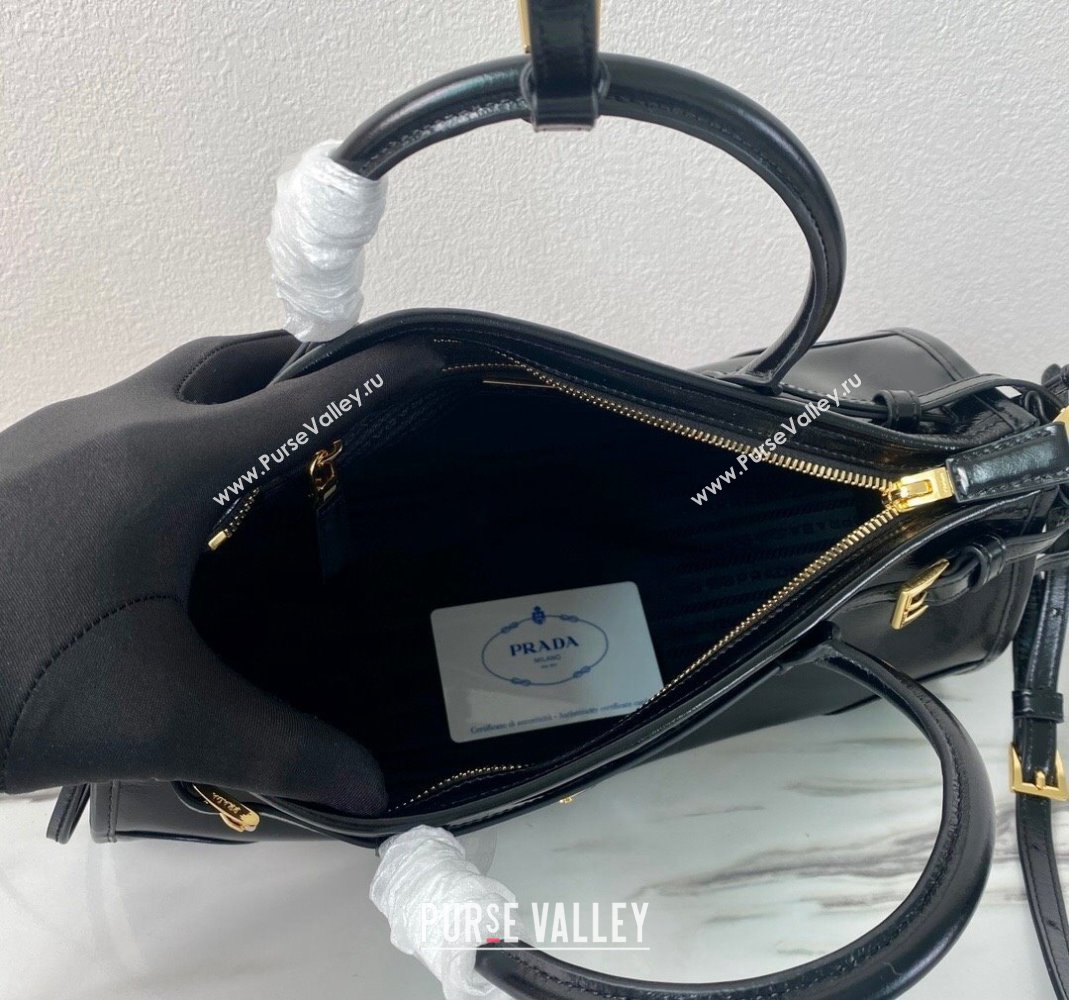 Prada Medium shiny leather top handbag 1BA426 Black 2024 (YZ-240220022)