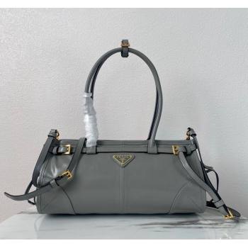 Prada Medium shiny leather handbag 1BA426 Grey 2024 (YZ-240220023)