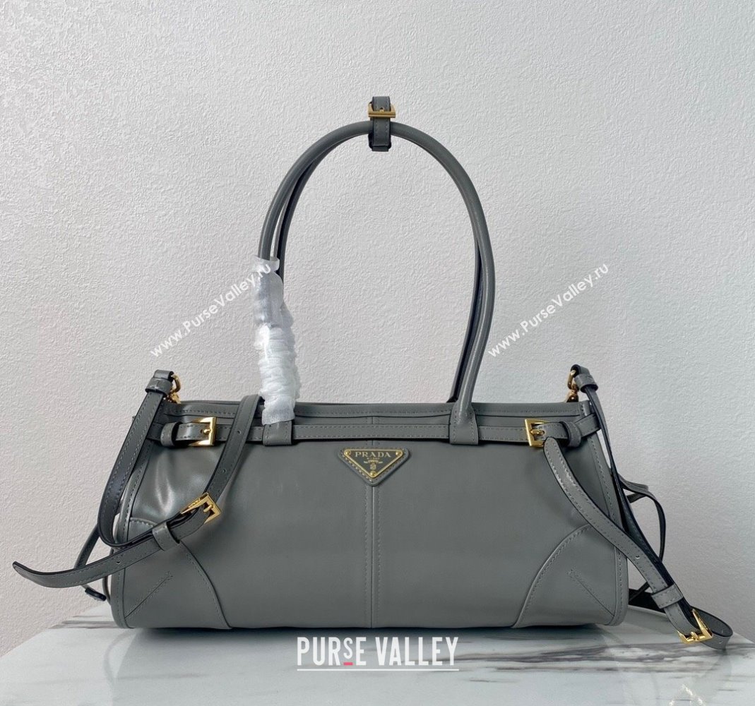 Prada Medium shiny leather handbag 1BA426 Grey 2024 (YZ-240220023)