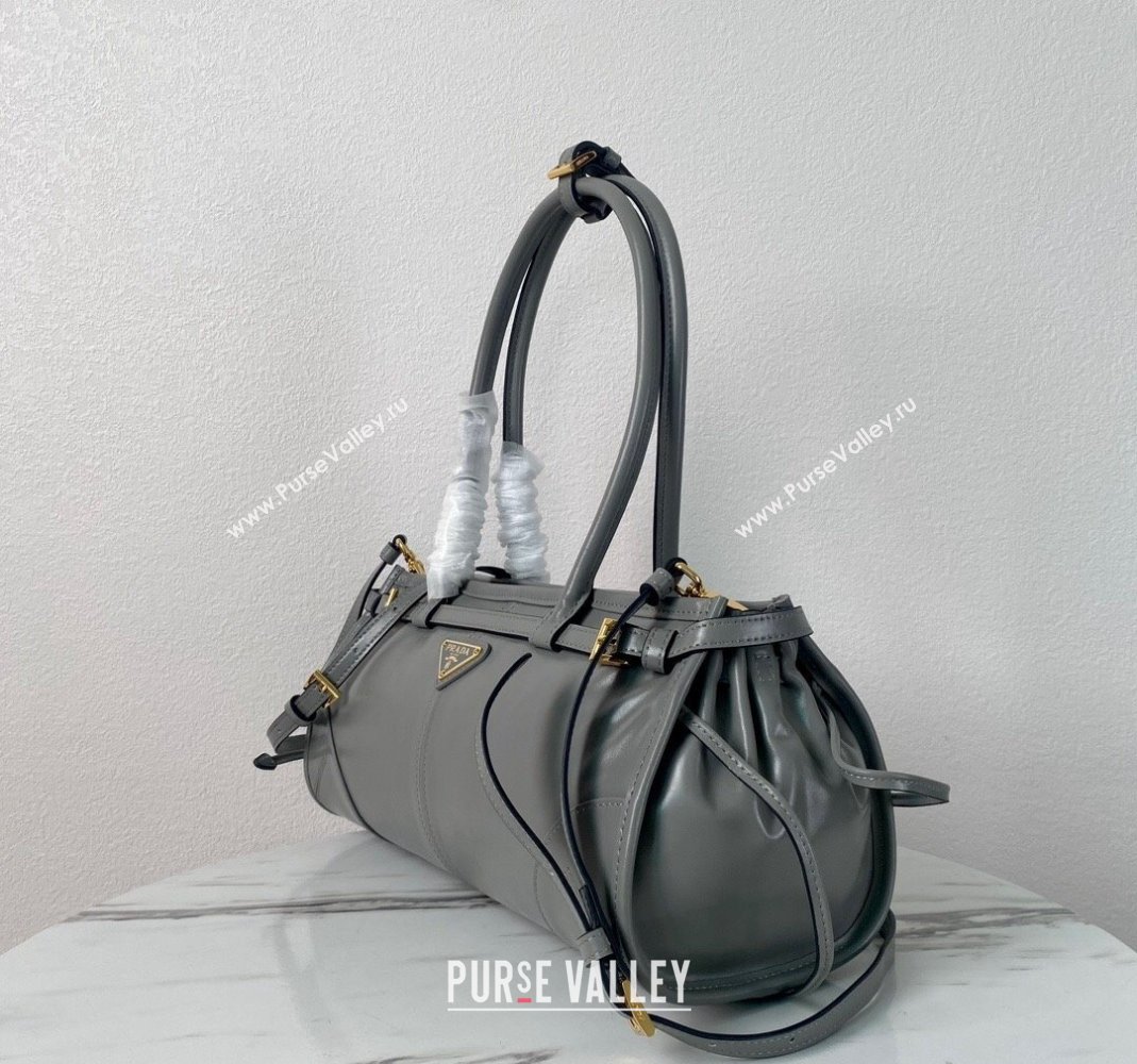 Prada Medium shiny leather handbag 1BA426 Grey 2024 (YZ-240220023)