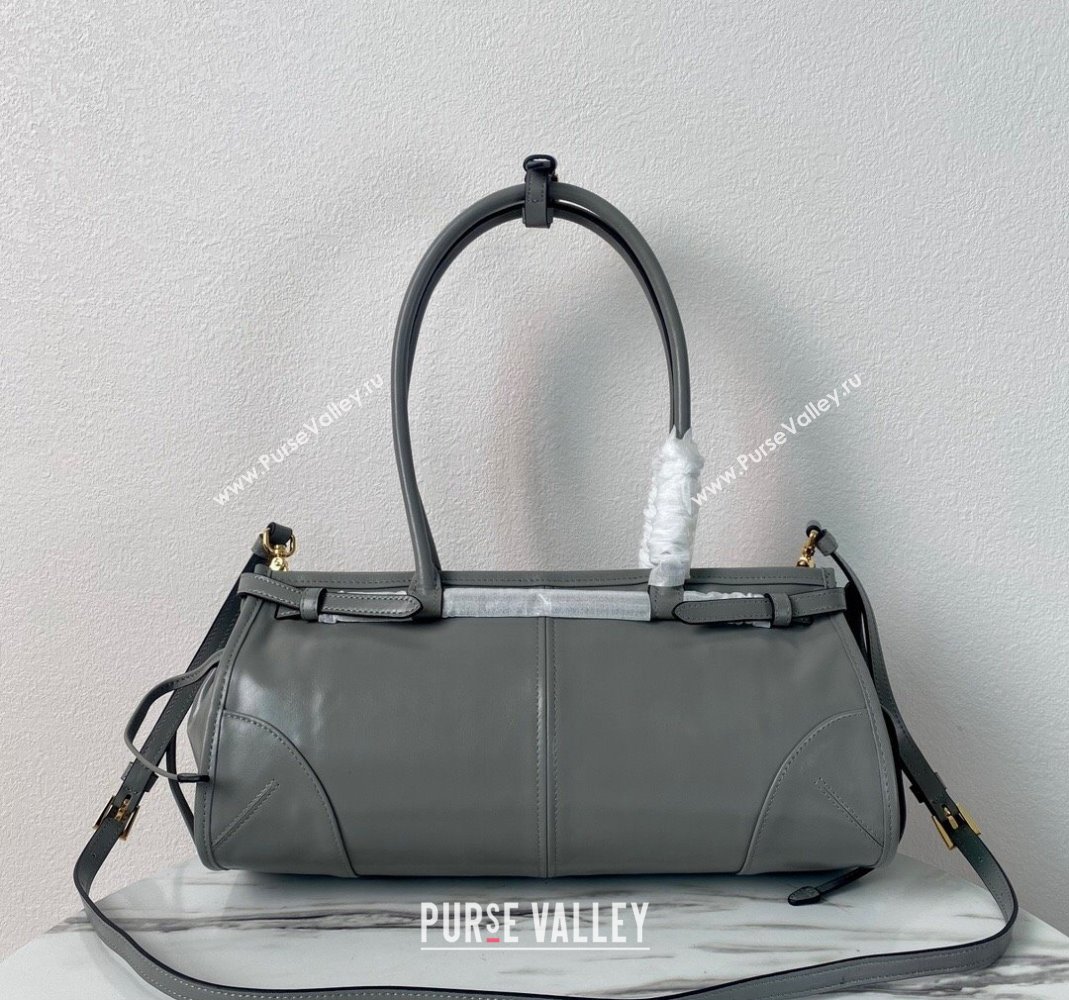 Prada Medium shiny leather handbag 1BA426 Grey 2024 (YZ-240220023)