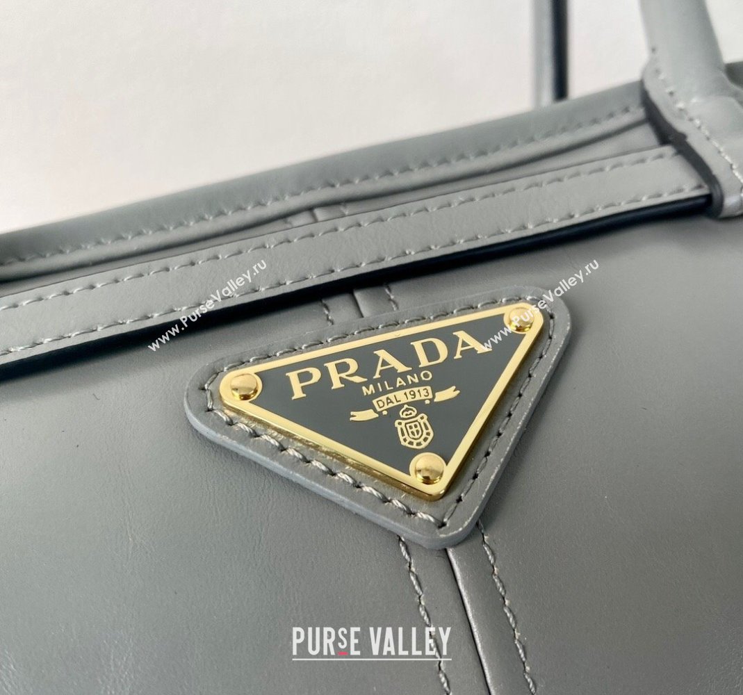 Prada Medium shiny leather handbag 1BA426 Grey 2024 (YZ-240220023)