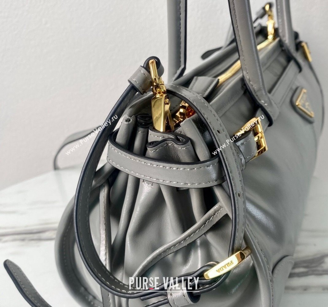 Prada Medium shiny leather handbag 1BA426 Grey 2024 (YZ-240220023)